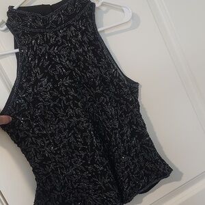 Papell Boutique Black and Silver Beaded Top